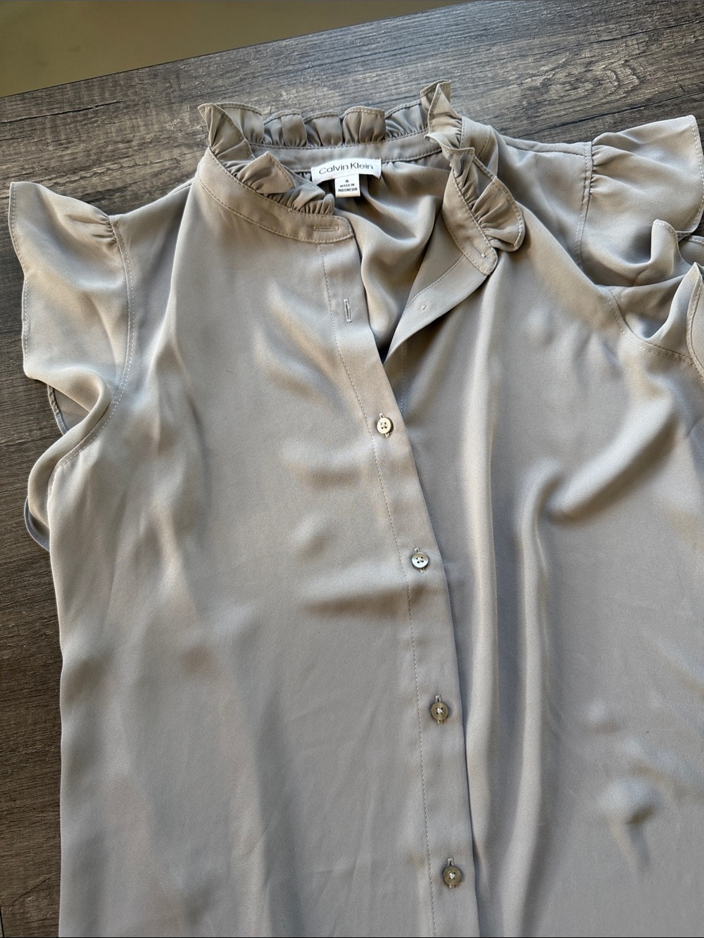 Calvin Klein Ruffle-Neck Cap Sleeve Blouse